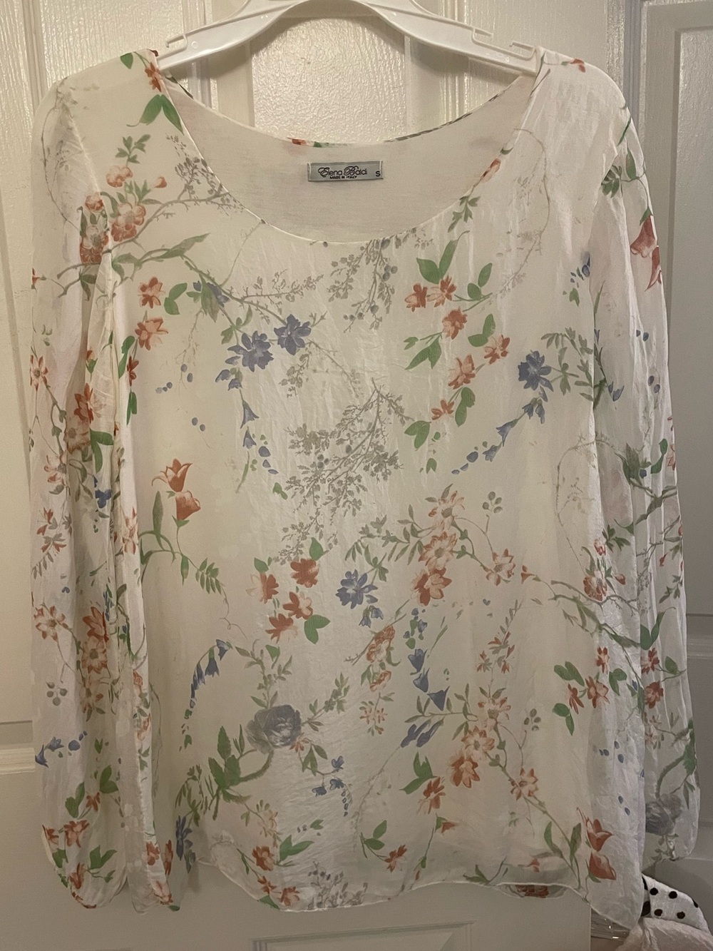 Elena Baldi long sleeve flowy floral top Sz Small